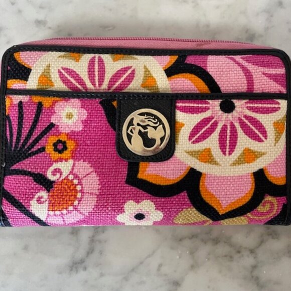 SPARTINA 449 Large Pink Floral Linen Leather Bi Fold Wallet Wristlet - Picture 2 of 16